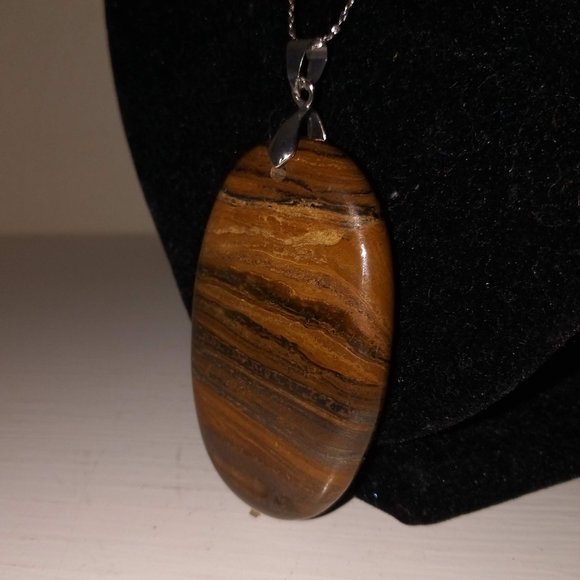 Oval Tiger's Eye & Jasper Silver Necklace - Picture 5 of 10